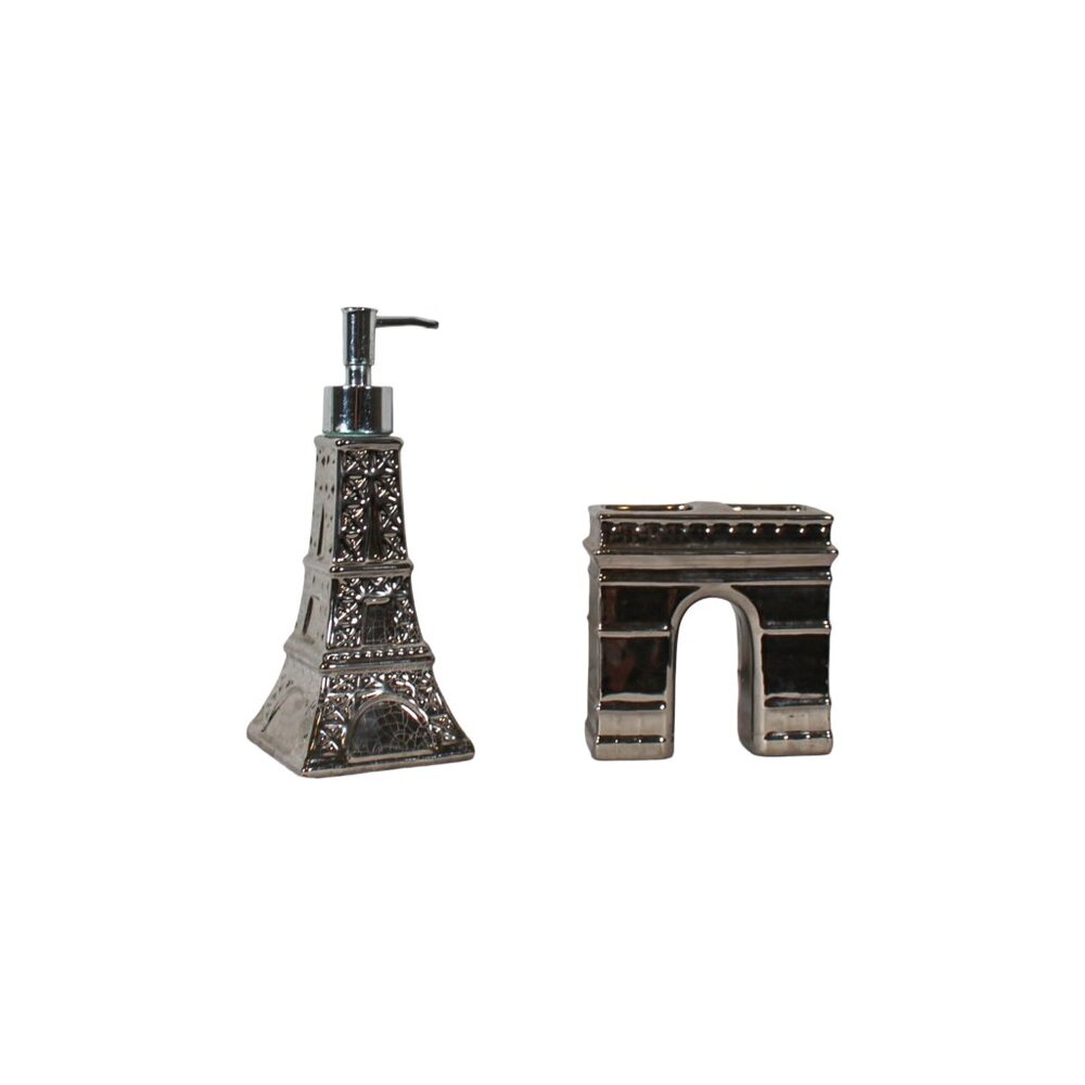 Eiffel Tower & Arc de Triomphe Bathroom Set (Soap Pump + Toothbrush Holder)